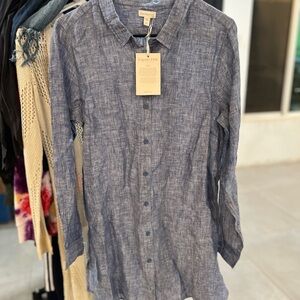 Garnet Hill Textured Blue Button-Down Shirt